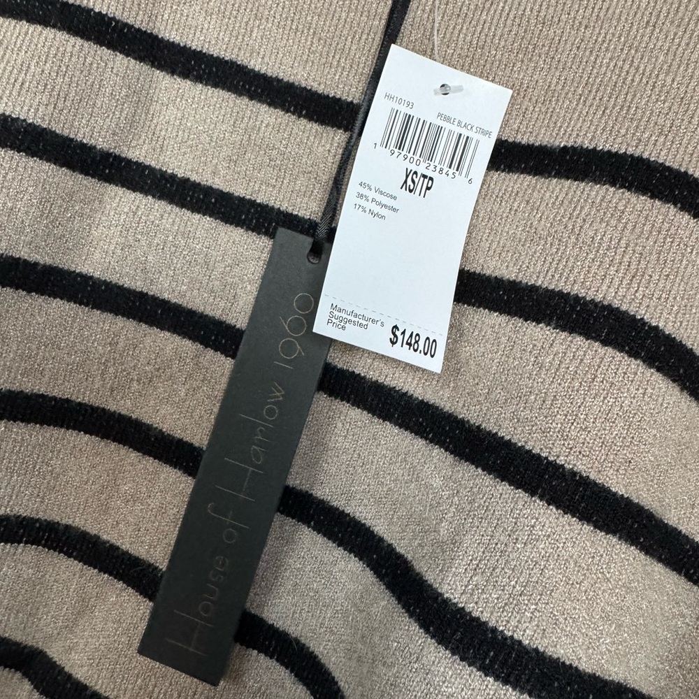NWT House of Harlow 1960 Tan and Black Striped Sweater - Picture 4 of 7